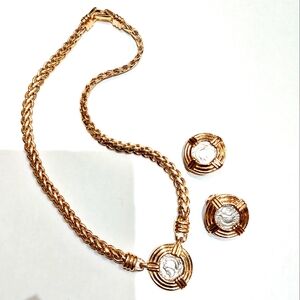 Vintage Carolee Roman coin necklace gold toned Chain & earrings